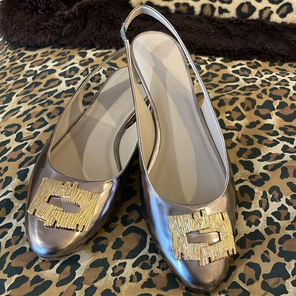 Trina Turk Bronze Metallic Flat Leather Slingbacks